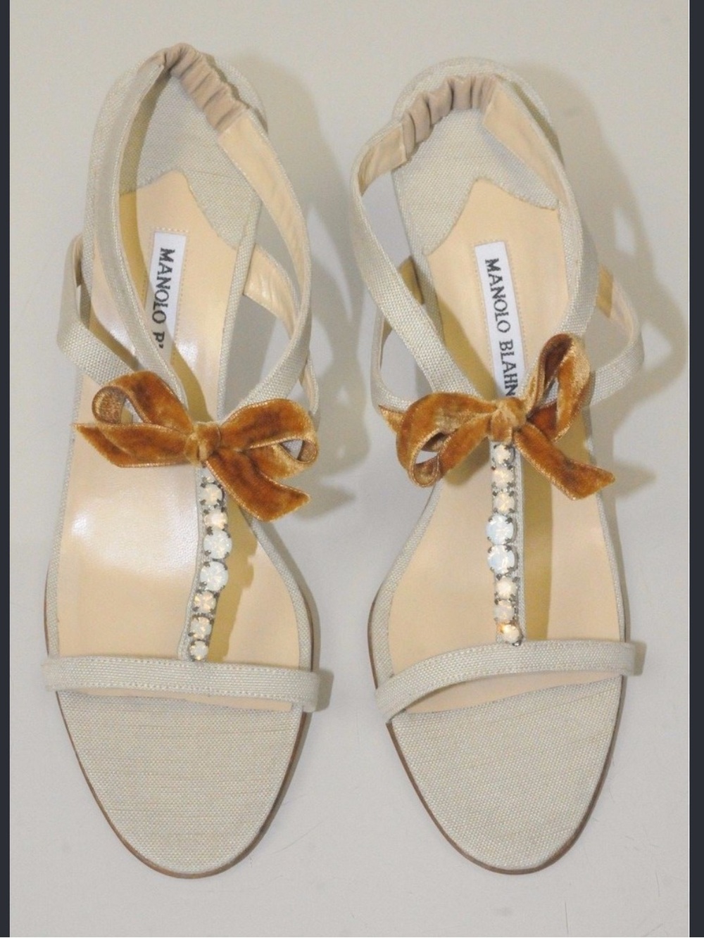 Manolo Crystal Bow Heel Sandals NEW